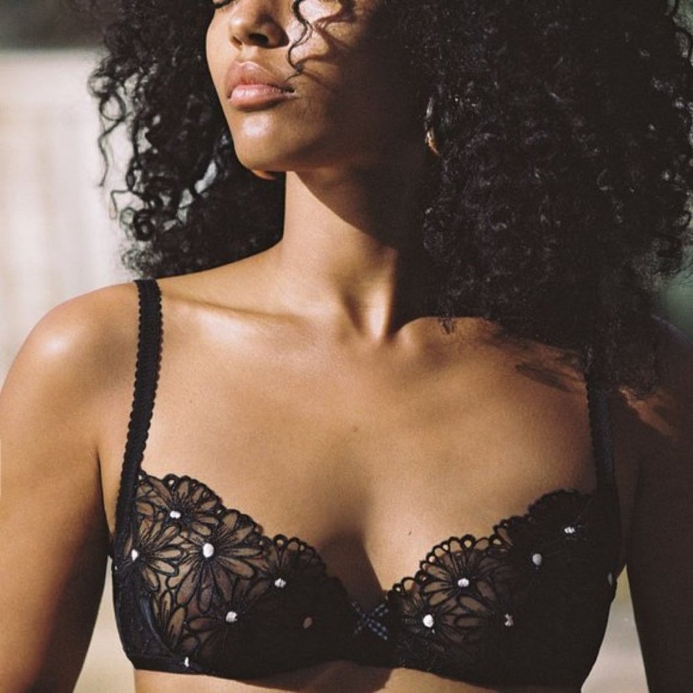 NWT Victoria’s Secret For Love and Lemons Lilou Embroidered Black Lace Bra M